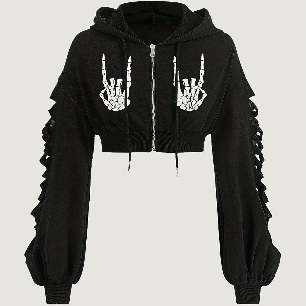 Print Halloween-themed Hoodie For Women – Distressed Long Sleeve, Polyester, Machine Washable Clothing Shop Online at Dubai Trades 2