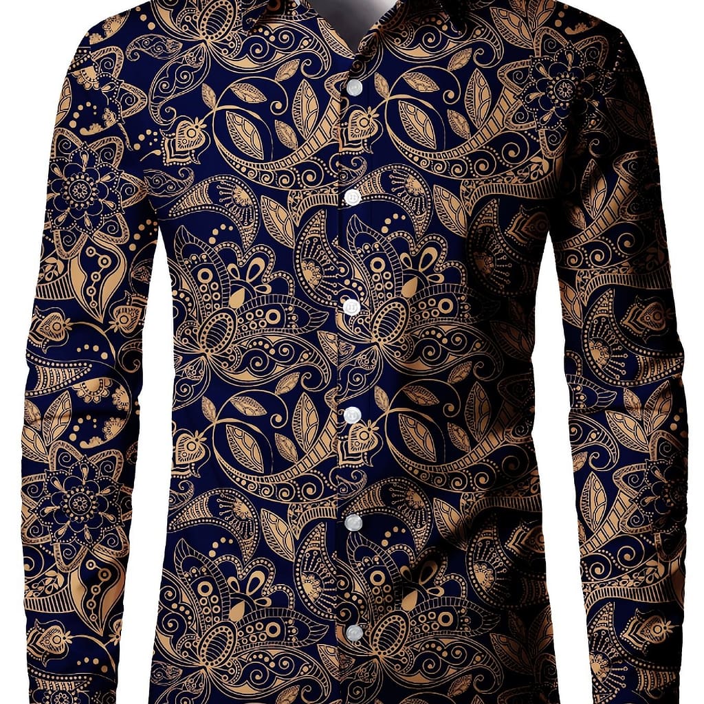 Print Men’s Long Sleeve Shirt With Unique Floral Print – Polyester, Button-up, Semi-sheer For Spring/fall Celtic & Highland Wear Shop Online at Dubai Trades 2