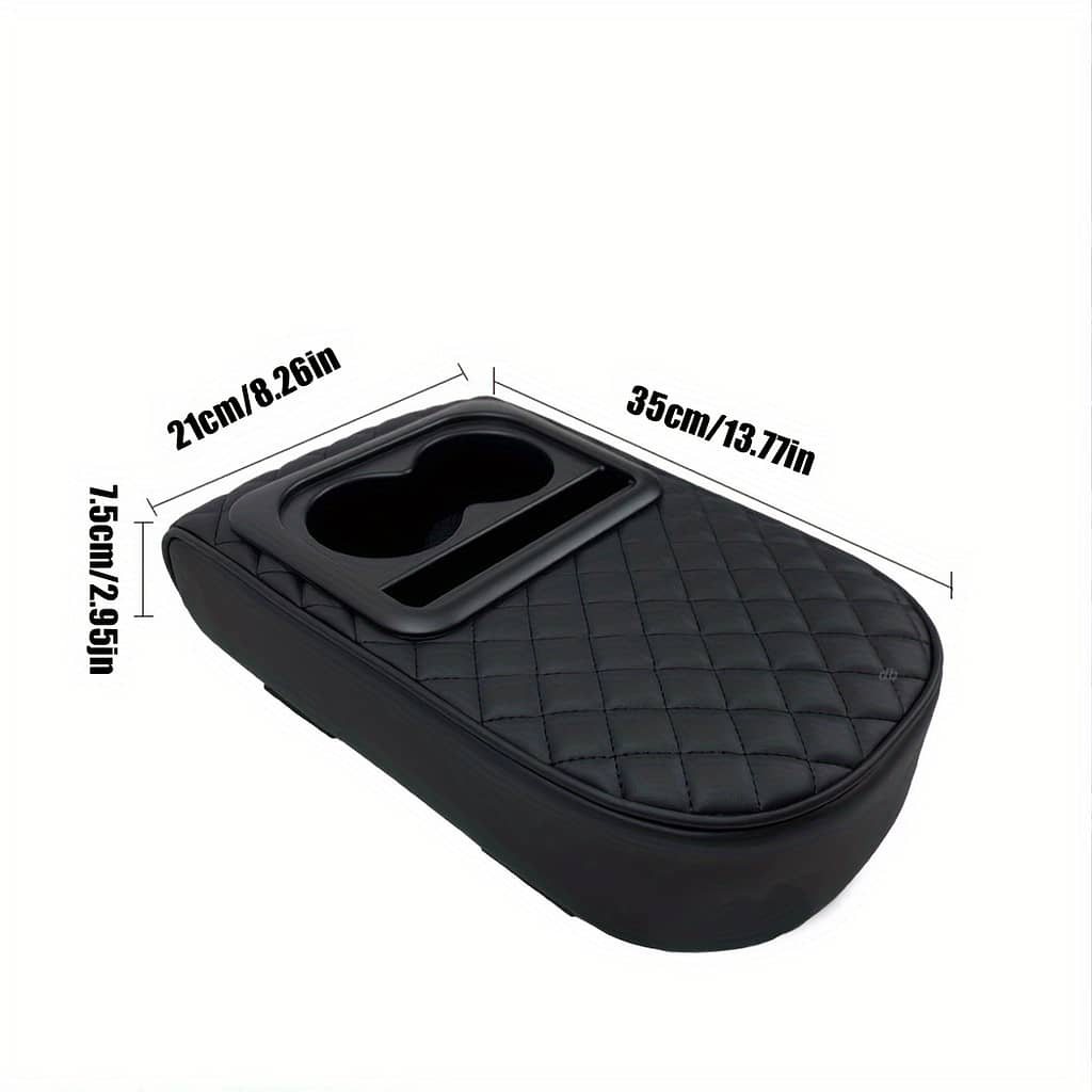 Pu Leather Car Armrest Cushion With Cup Holder & Phone Slot – Quilted Design, Adjustable Strap, Booster Seat For Enhanced , Fits Most Vehicles Automotive Shop Online at Dubai Trades 2