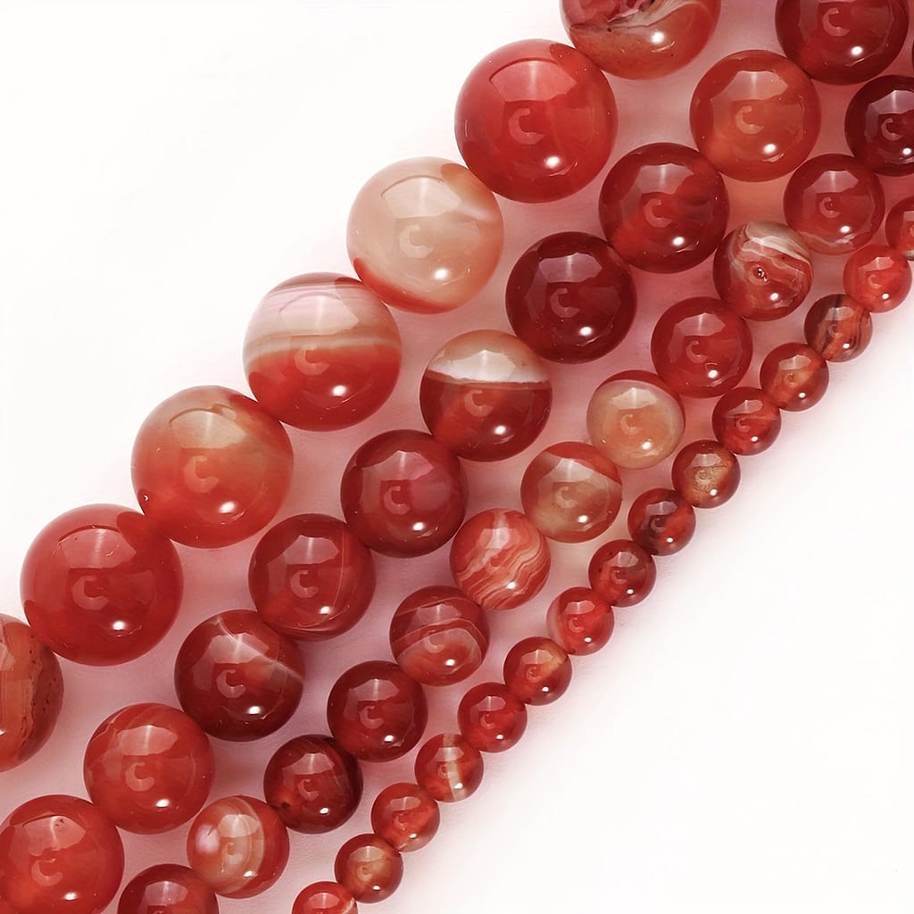 Red Carnelian & Striped Agate Beads, Natural Stone, Glossy For Making – Ideal For Bracelets & Necklaces, 4/6/8/10mm, Beads For Jewelry Making Arts, Crafts & Sewing Shop Online at Dubai Trades 2