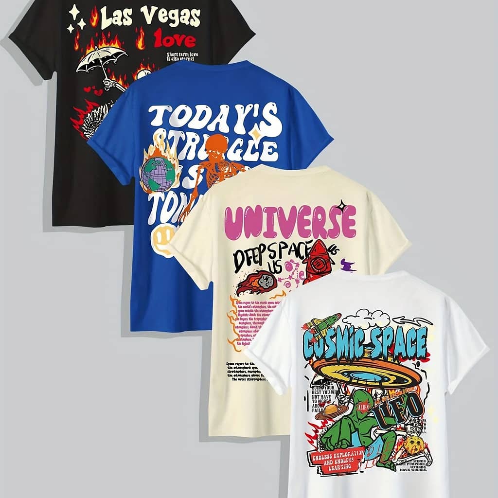 Round Neck Printed Short Sleeve T-shirt Regular 4pcs Set Clothing Shop Online at Dubai Trades 2
