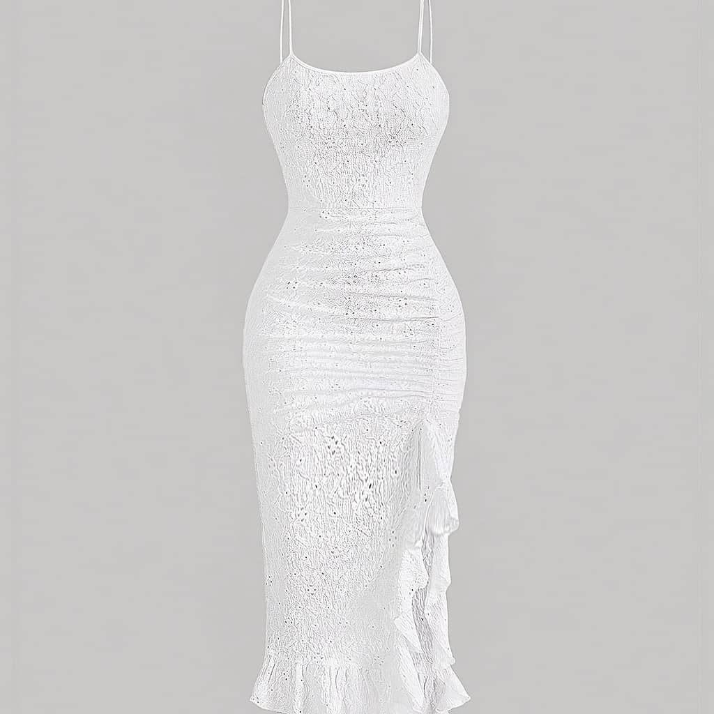 Ruffle Hem Solid Hollow Dress, Casual Backless Spaghetti Strap Slim Cami Dress For , Women’s Clothing Wedding Graduation Engagement Occasion Party Holiday Vacation Birthday Clothing Shop Online at Dubai Trades 2
