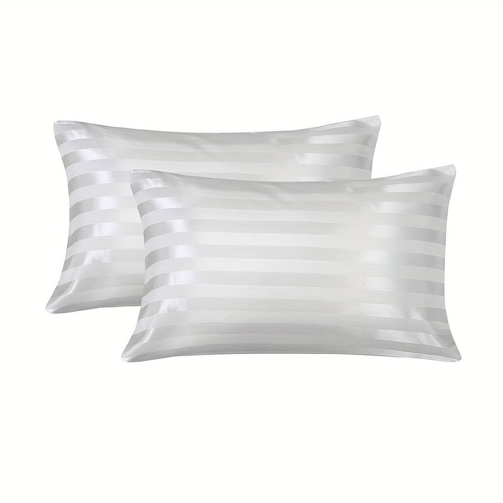 Satin Pillowcase Set Of 2 – Envelope Closure, Woven Fabric For Hair & Skin, Striped Pattern, Machine Washable, Hotel Quality – Polyester 100% Pillow Covers Without Embellishment Bedding Shop Online at Dubai Trades 2