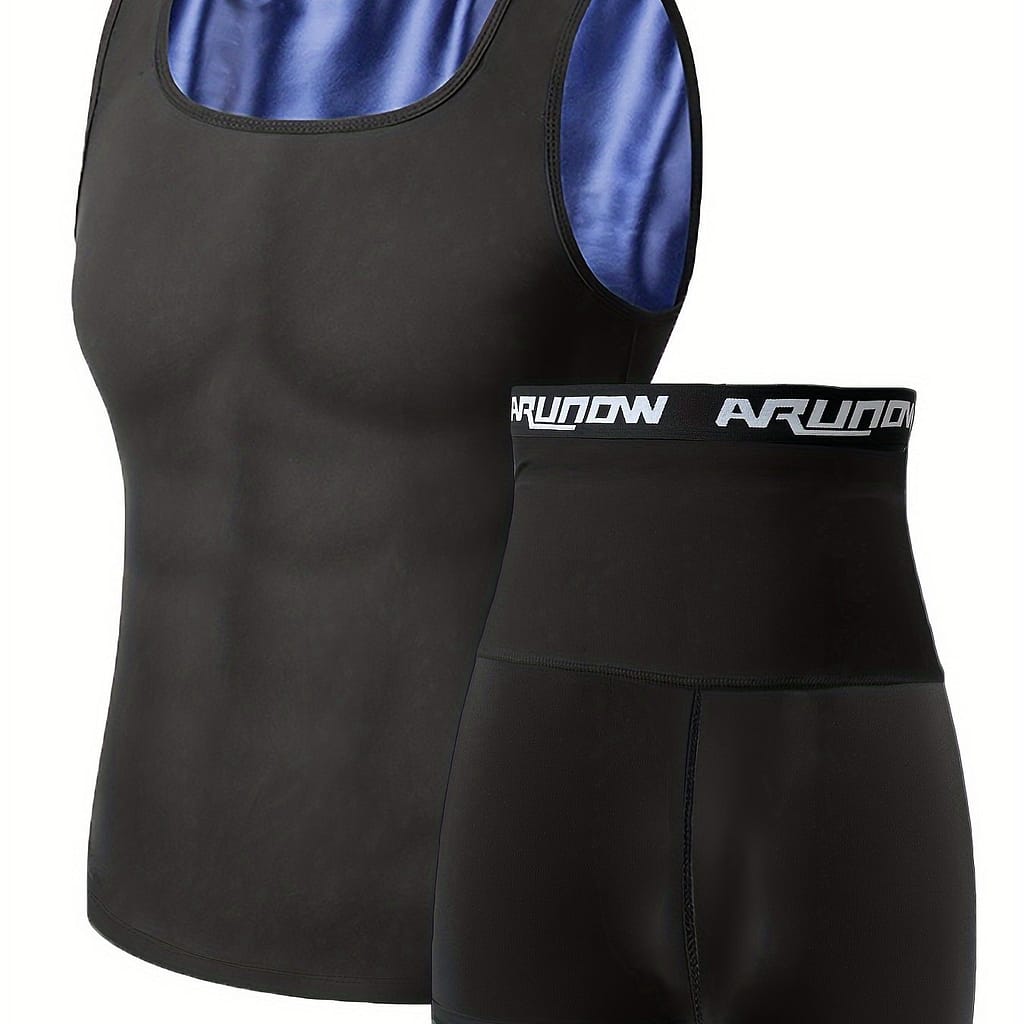 Sauna Hoodie Sweat Vest And Shorts Set For Men, Shapewear Shorts, Sports Sleeveless Underwear, Jogging Pants, Underwear Set, European Size Clothing Shop Online at Dubai Trades 2