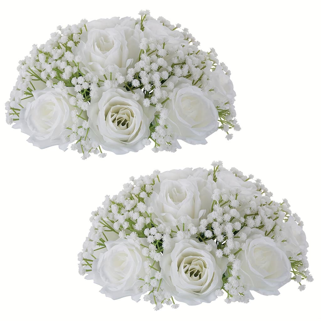 Set Of 2 Artificial Rose And ‘s Breath Bouquets, Wedding Centerpieces And Table Decorations. Kissing Balls Are Ideal For Diy Parties And Home Decor Artificial Flowers Shop Online at Dubai Trades 2