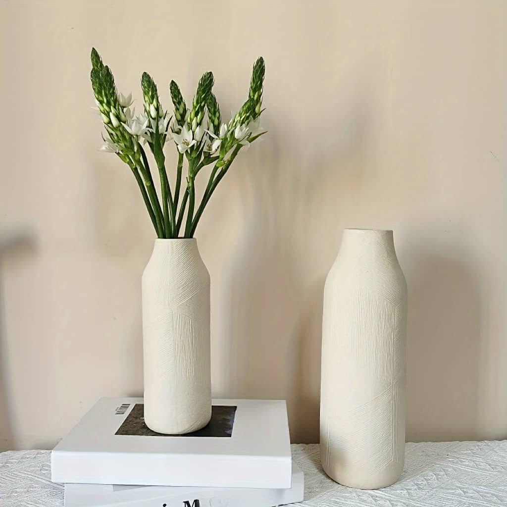 Set Of 2 White Ceramic Vases, Pampas Grass Decorative White Vase, Room Table Farmhouse Office Decoration (white) Home & Kitchen Shop Online at Dubai Trades 2