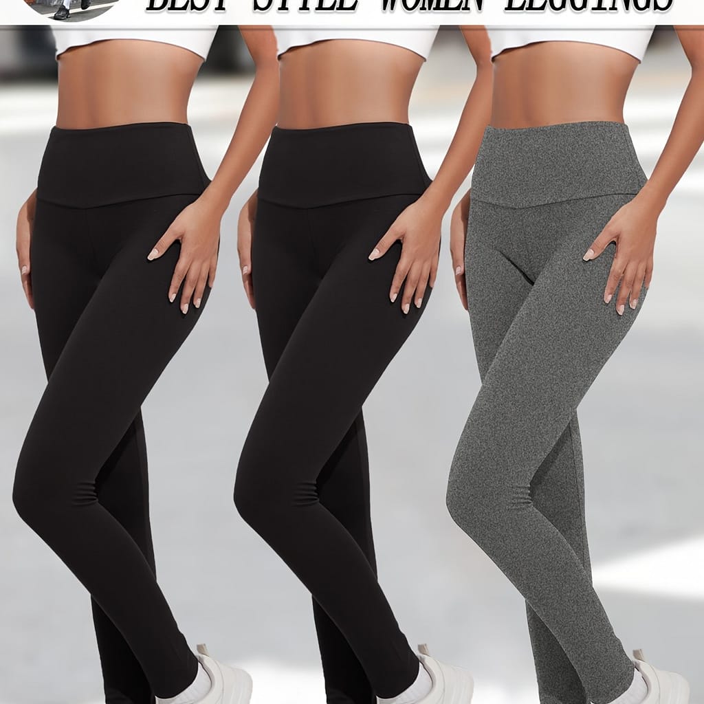 Set Of 3 Ultra Comfortable Leggings For Women, Tummy Support Non-transparent Exercise Yoga Running Trousers Clothing Shop Online at Dubai Trades 2