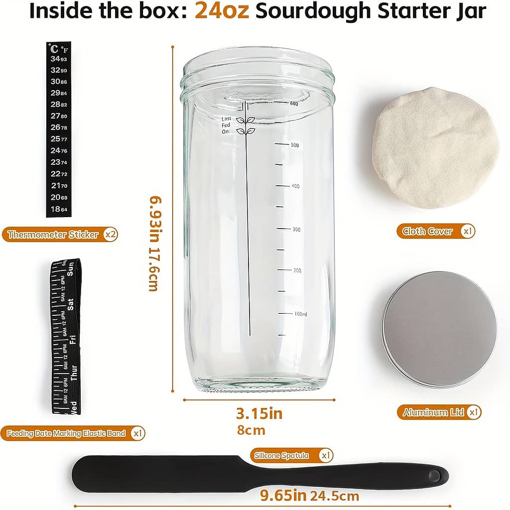 Set, Sourdough Starter Kit, 24oz Glass Jar With With Date Marked Feeding Band, Thermometer, Cloth Cover & Metal Lid, Home Baking Supplies Bakeware Shop Online at Dubai Trades 2