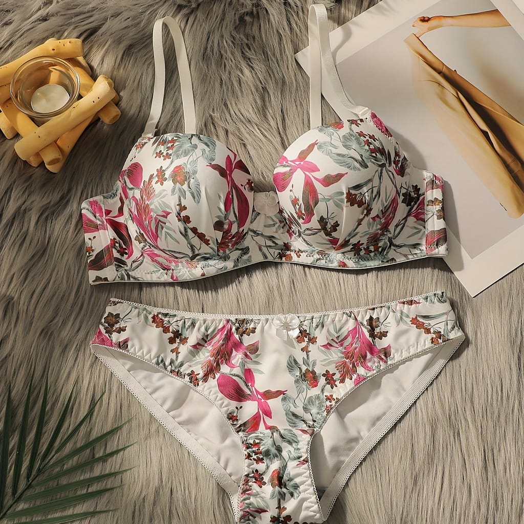 Sexy Floral Lace Push-up Bra & Briefs Set – Breathable, Fit With Underwire Support For Women, Bra And Panty Set, European And , Thin, Anti-see-through Clothing Shop Online at Dubai Trades 2