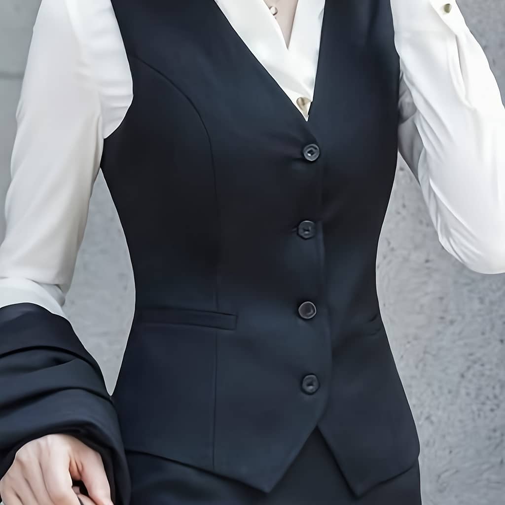 Single Breasted V Neck Vest, Elegant Sleeveless Outerwear For Office & Work, Women’s Clothing Clothing Shop Online at Dubai Trades 2