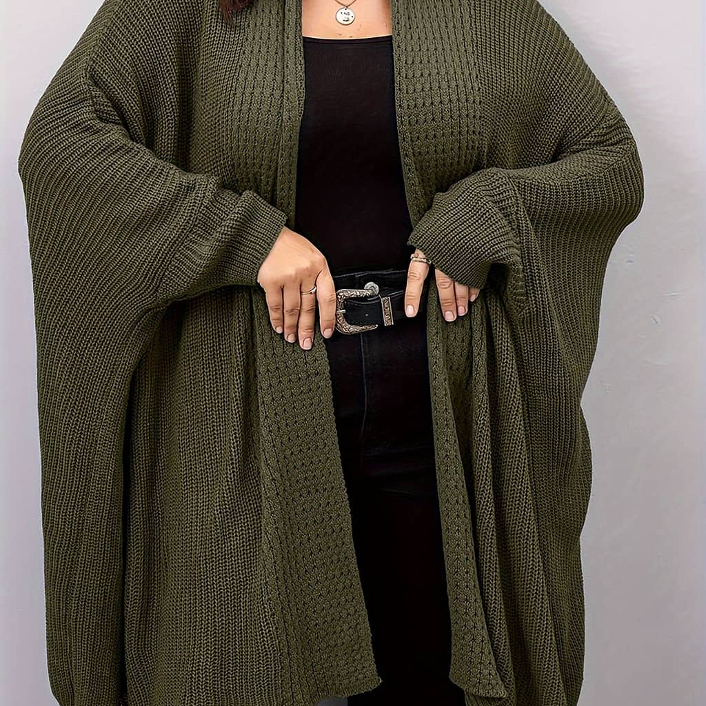 Size Batwing Sleeve Open Front Cardigan – Solid Color, V-neck, Stretch Knit For Women – Spring/fall, Real Fleece Sweater Clothing Shop Online at Dubai Trades 2