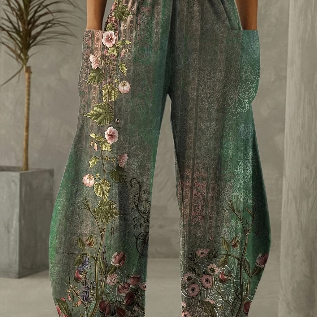 Slant Pockets Wide Leg Pants, Casual Floral Print Loose Pants For , Women’s Clothing Clothing Shop Online at Dubai Trades 2