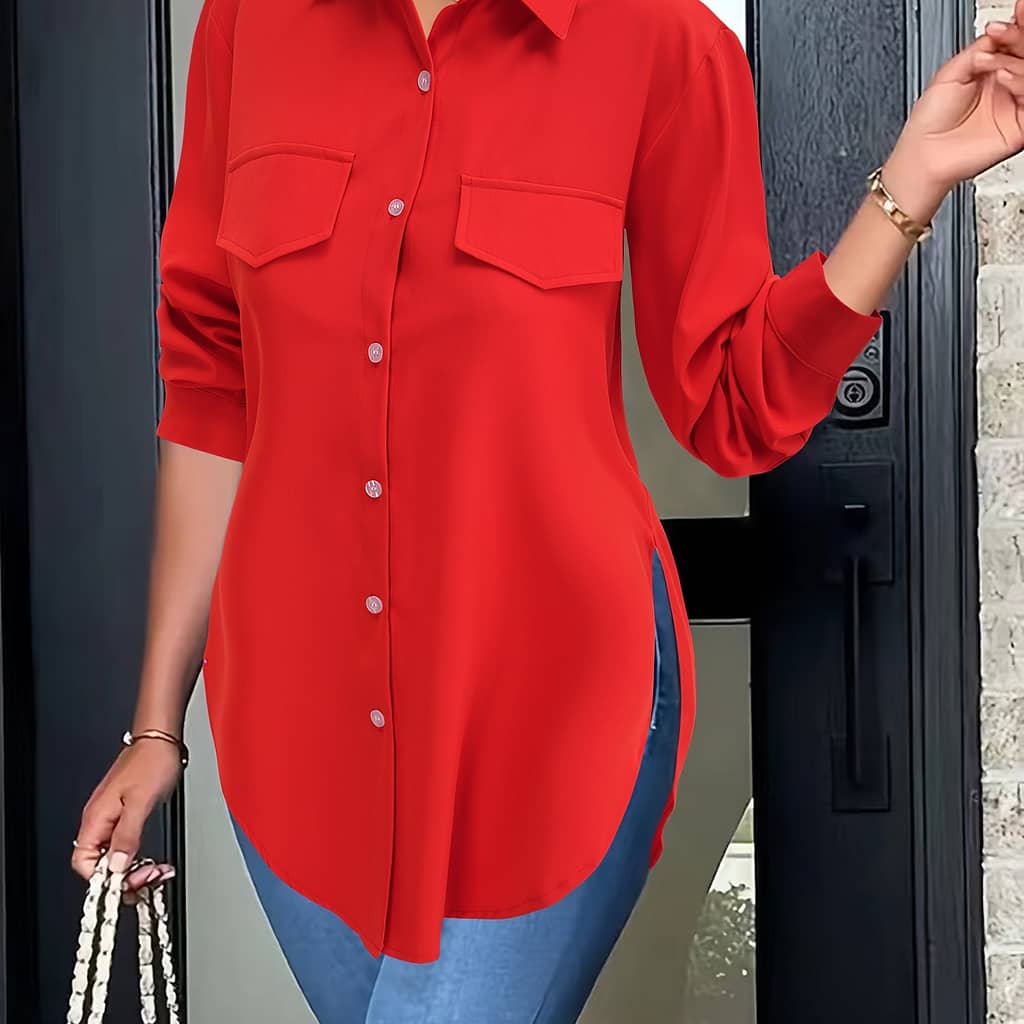Solid Button Front Simple Shirt, Shirt For Spring & Fall, Women’s Clothing Blouses Shop Online at Dubai Trades 2