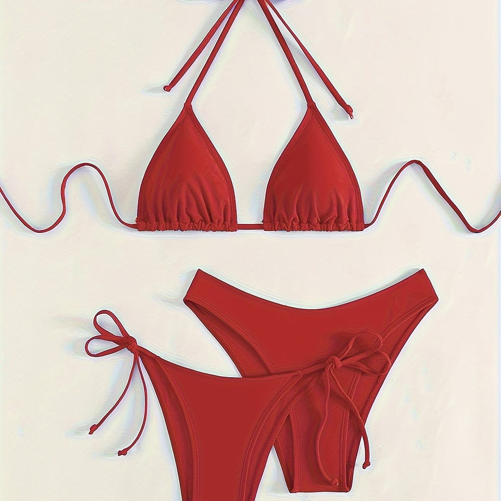 Solid Color 3 ​piece Set Bikini, Halter Neck Backless Swimsuits, Women’s Swimwear & Clothing Bikinis Shop Online at Dubai Trades 2