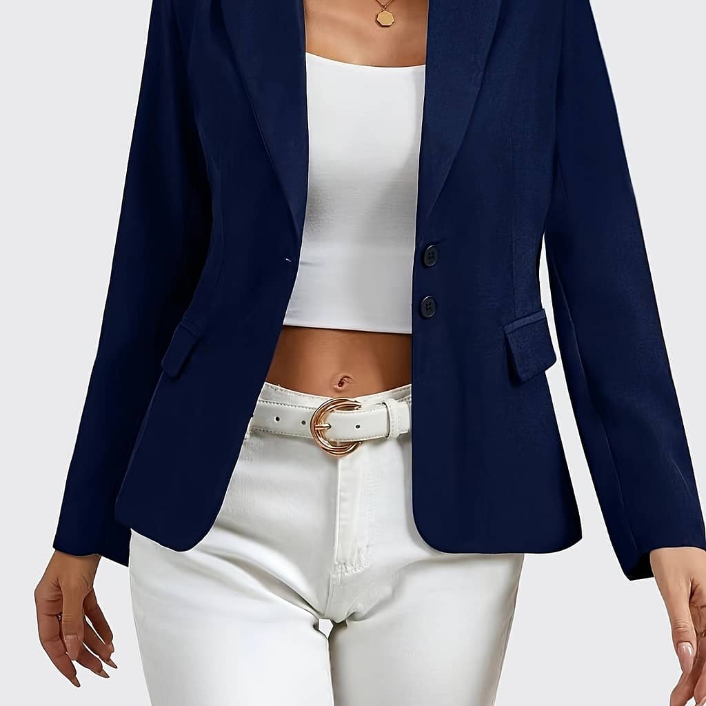 Solid Color Button Front Blazer, Elegant Lapel Collar Long Sleeve Blazer For Spring & Fall, Women’s Clothing Clothing Shop Online at Dubai Trades 2