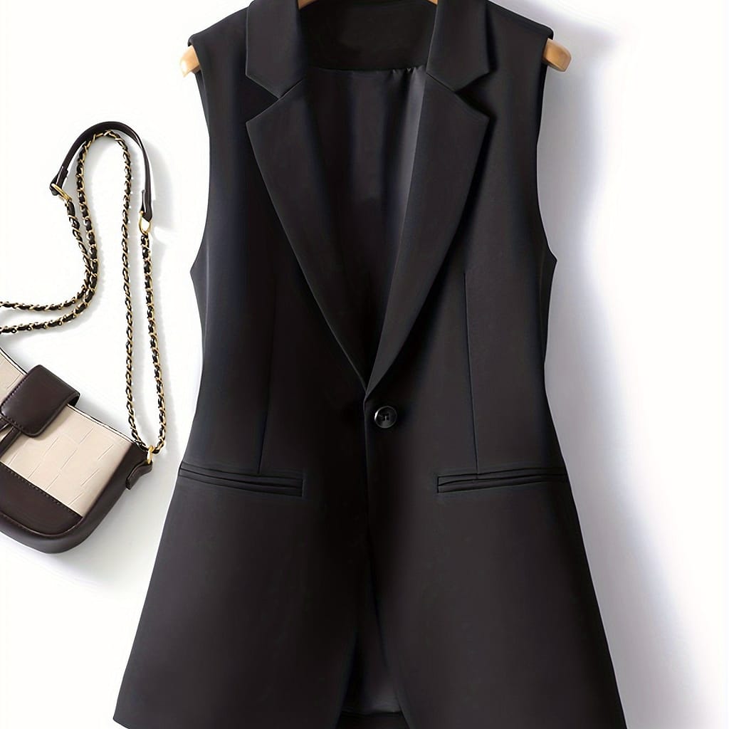 Solid Color Button Front Vest, Elegant Sleeveless Lapel Collar Outerwear For Spring & Fall, Women’s Clothing Clothing Shop Online at Dubai Trades 2