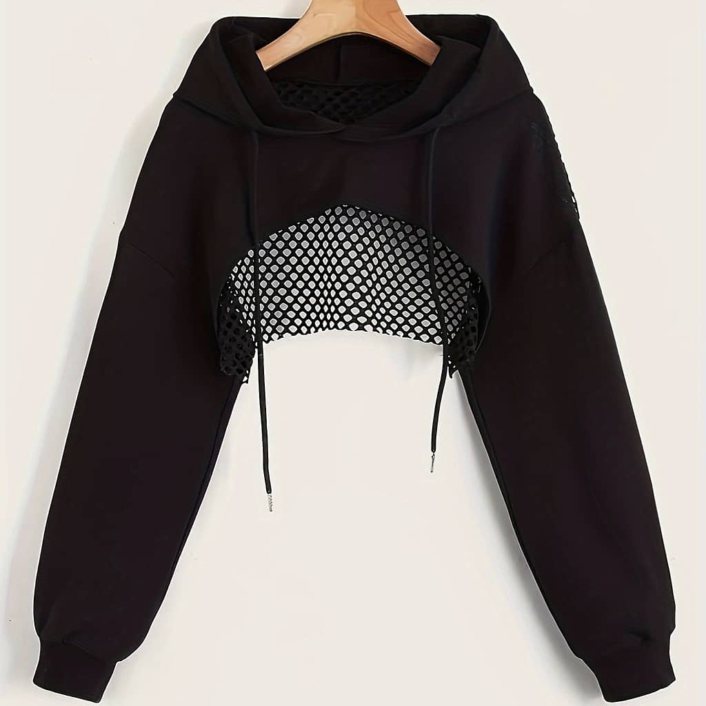 Solid Color Causal Sports Crop Hooded Sweatshirt, Drawstring Long Sleeve Pullover Hoodie, Women’s Clothing Active Shop Online at Dubai Trades 2