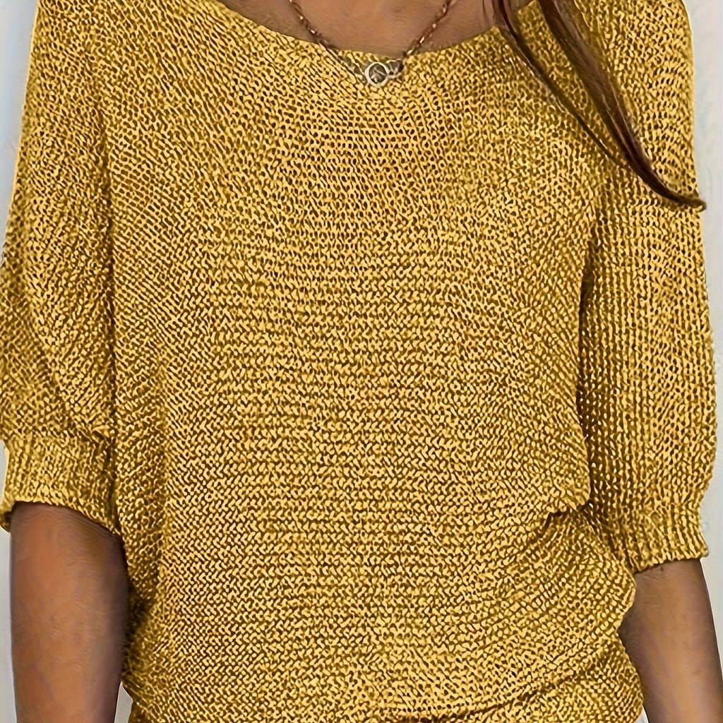 Solid Color Crew Neck Pullover Sweater, Vintage Sleeve Knitted Sweater For Fall & Spring, Women’s Clothing Clothing Shop Online at Dubai Trades 2