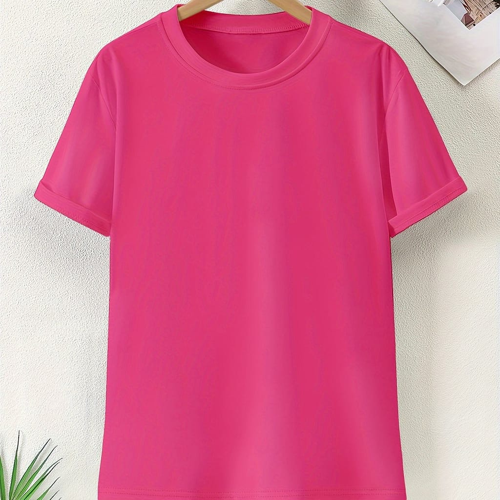 Solid Color Crew Neck T-shirt, Casual Short Sleeve T-shirt For , Women’s Clothing Clothing Shop Online at Dubai Trades 2