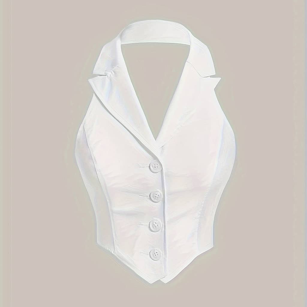 Solid Color Front Button Halter Top Clothing Shop Online at Dubai Trades 2