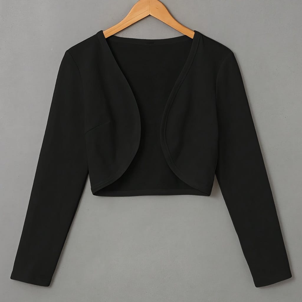 Solid Color Open Front Cropped Jacket, Casual Long Sleeve Lightweight Outwear For Spring & Fall, Women’s Clothing Casual Jackets Shop Online at Dubai Trades 2
