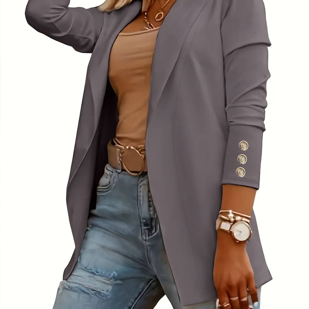 Solid Color Open Front Jacket, Casual Long Sleeve Jacket For Spring & Fall, Women’s Clothing Casual Jackets Shop Online at Dubai Trades 2