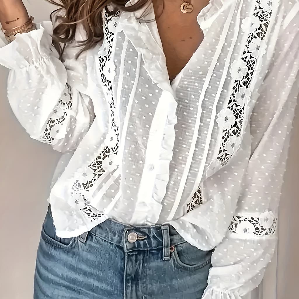 Solid Color Polka Dot Lace Shirt Suitable For Dating And Commuting Blouses Shop Online at Dubai Trades 2