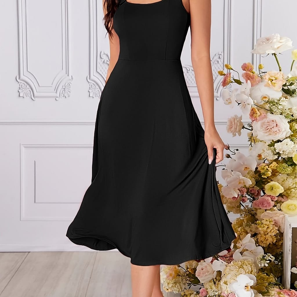 Solid Color Scoop Neck Dress, Elegant Backless Sleeveless A-line Dress For , Women’s Clothing Clothing Shop Online at Dubai Trades 2