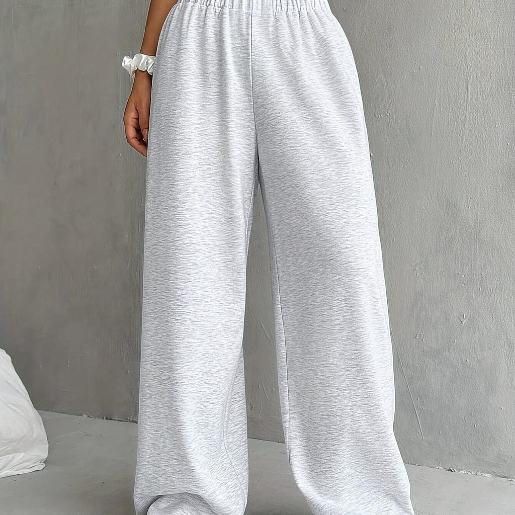 Solid Color Waist Sweatpants, Casual Wide Leg Pants For Fall & Winter, Women’s Clothing Clothing Shop Online at Dubai Trades 2