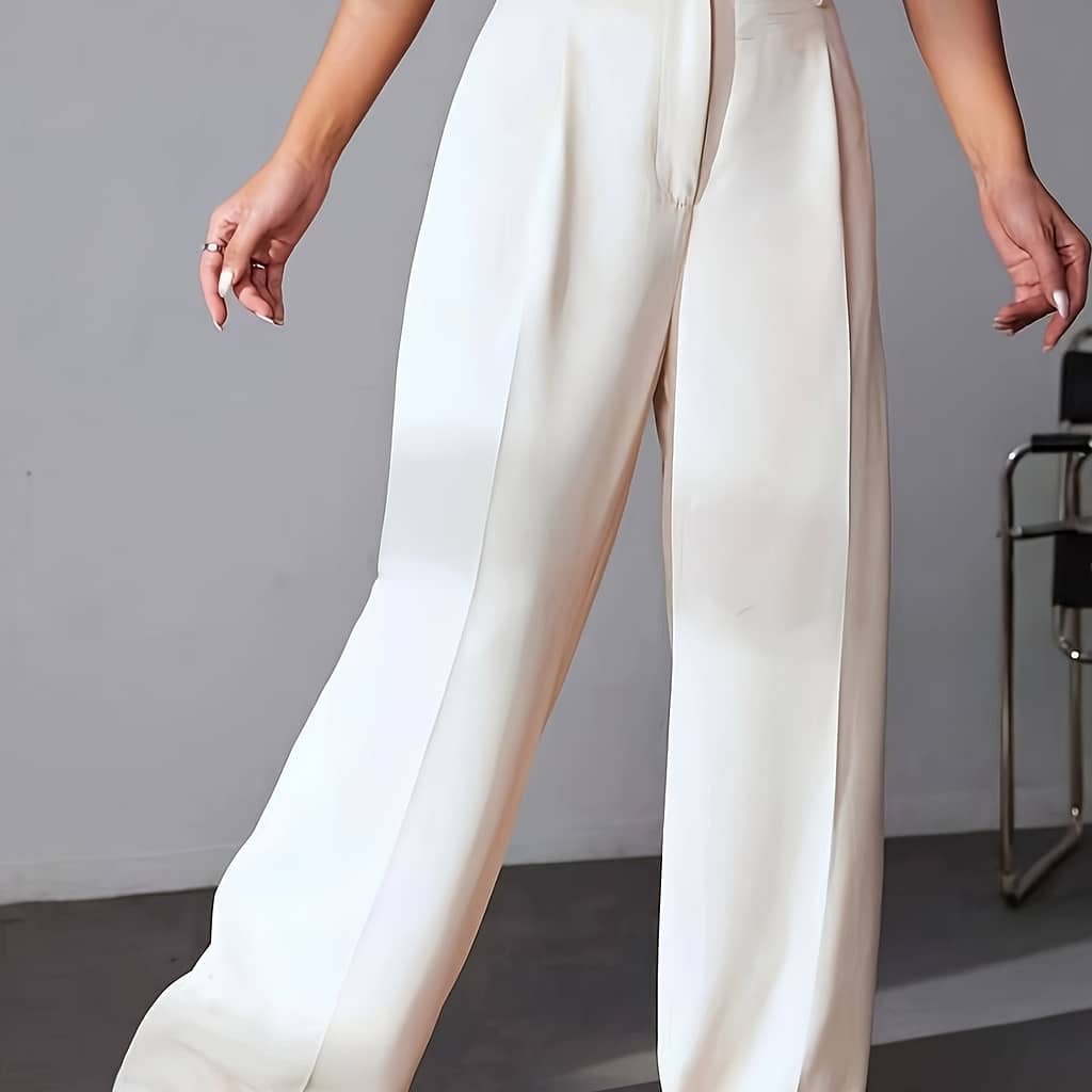 Solid Color Wide Leg Pants, Elegant High Waist Pants For Office & Work, Women’s Clothing Clothing Shop Online at Dubai Trades 2