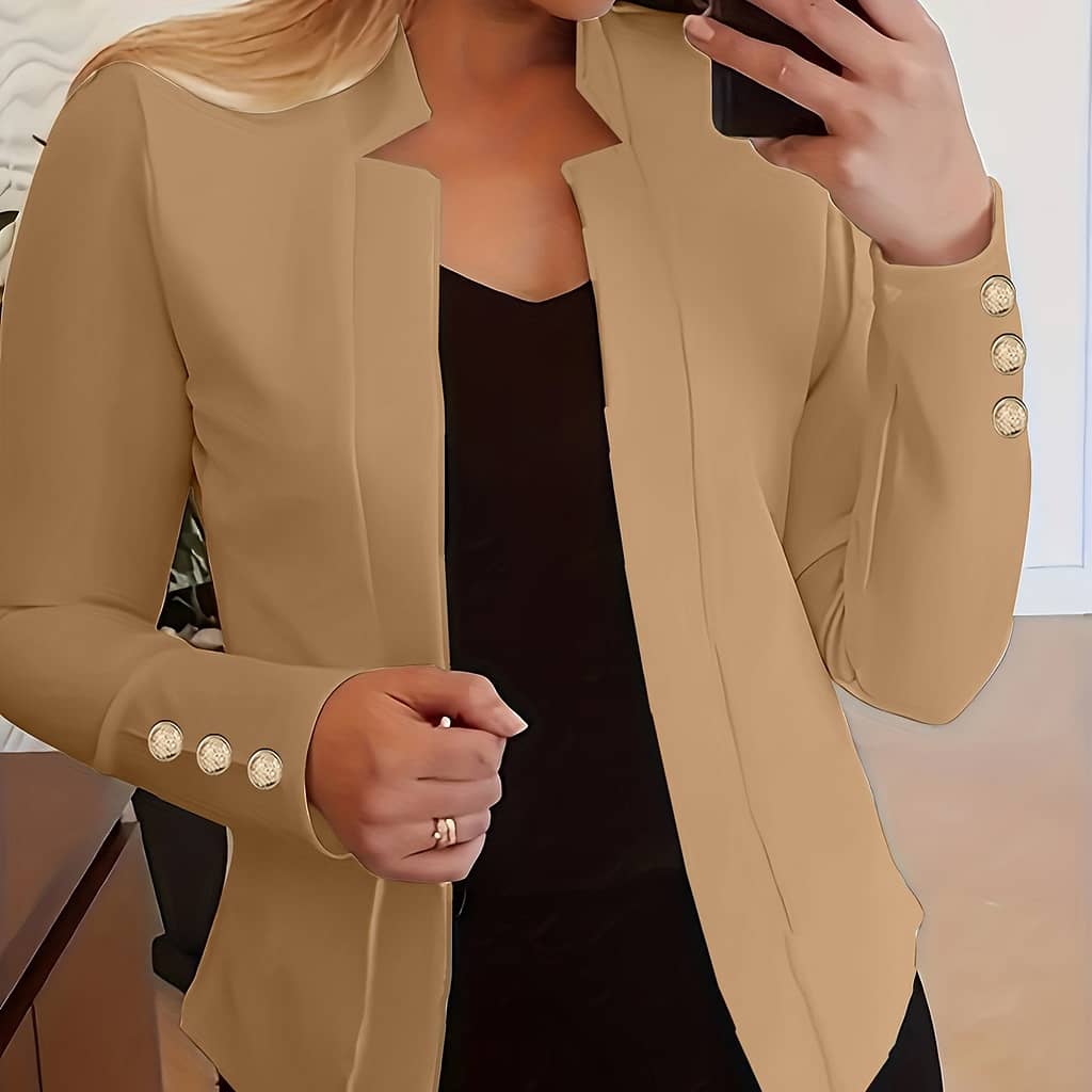 Solid Open Front Blazer, Casual Long Sleeve Button Blazer For Office & Work, Women’s Clothing Clothing Shop Online at Dubai Trades 2