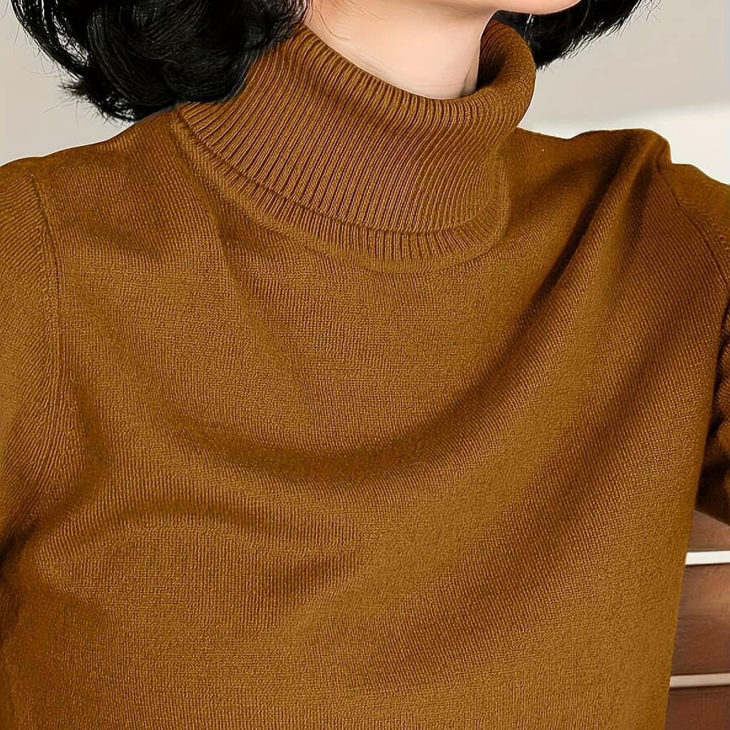 Solid Turtle Neck Slim Pullover Sweater, Casual Long Sleeve Sweater For Fall & Winter, Women’s Clothing Clothing Shop Online at Dubai Trades 2