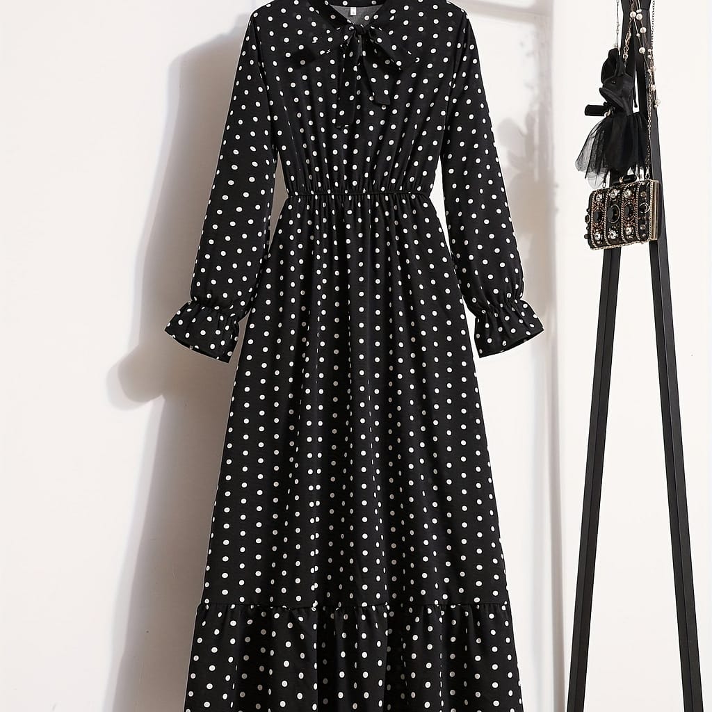 Spring Autumn Casual Dress Long Sleeve Polka Dot Vacation Party Vintage Maxi Dress Clothing Shop Online at Dubai Trades 2