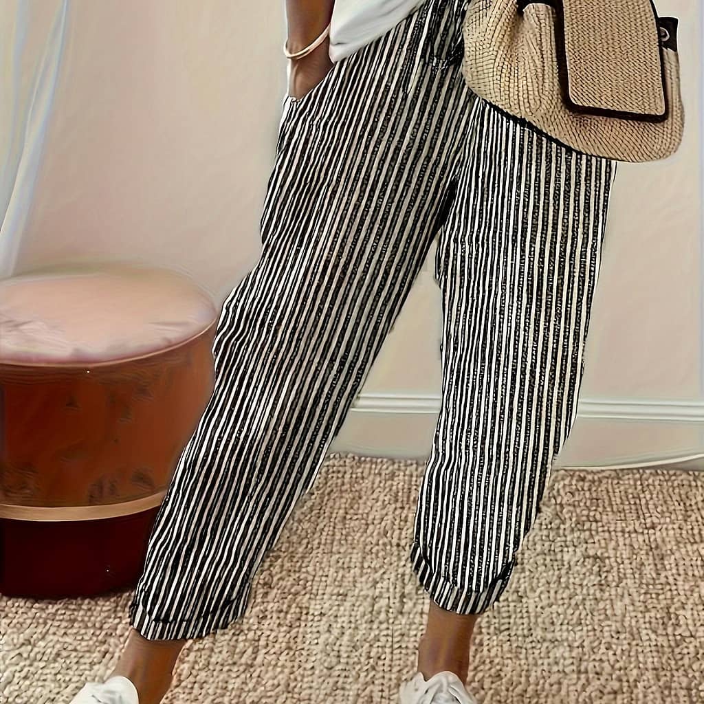 Stripe Print Harem Pants, Casual Elastic Waist Baggy Pants For , Women’s Clothing Clothing Shop Online at Dubai Trades 2