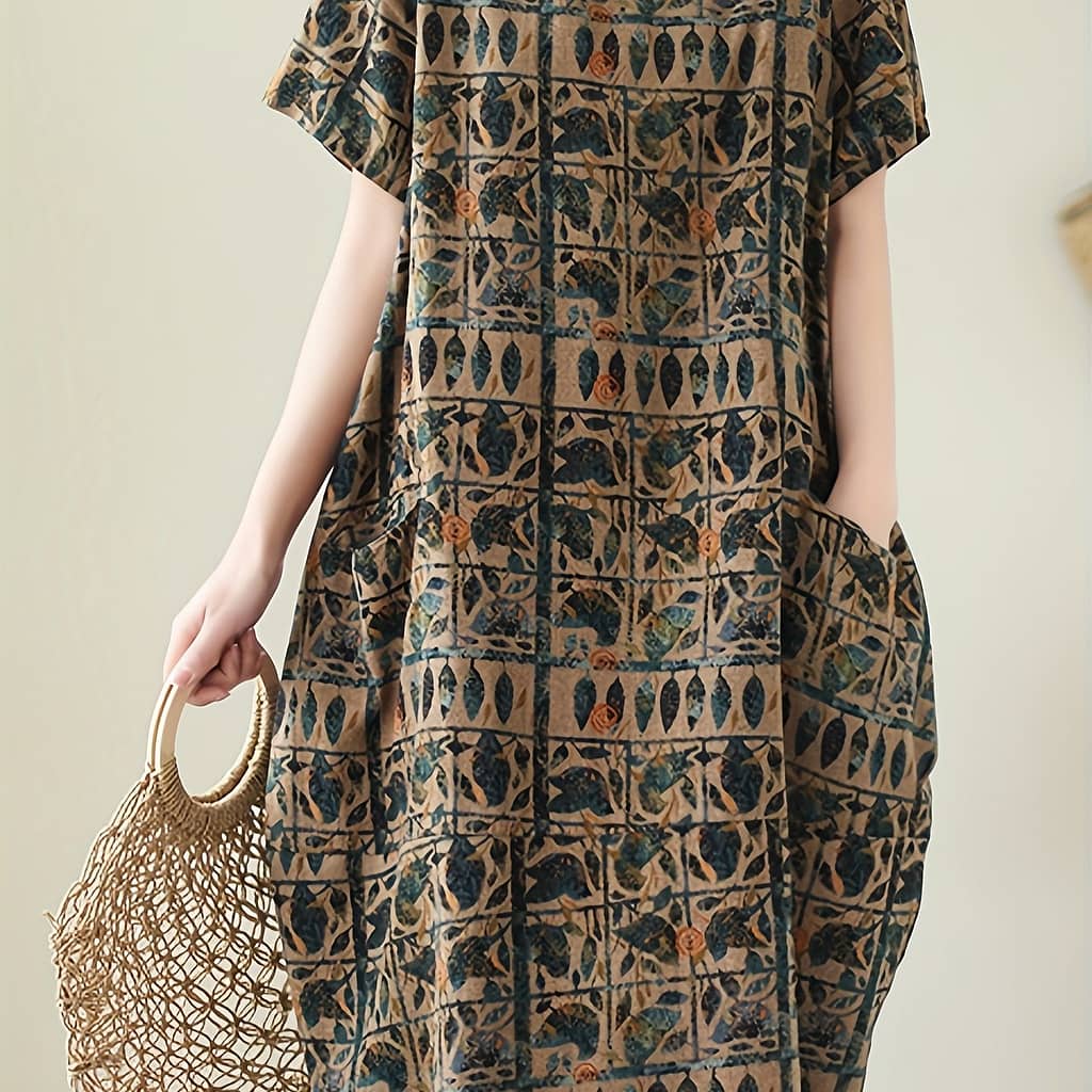 Stylish Spring/summer Linen Loose Fit Short Sleeve Dress Clothing Shop Online at Dubai Trades 2