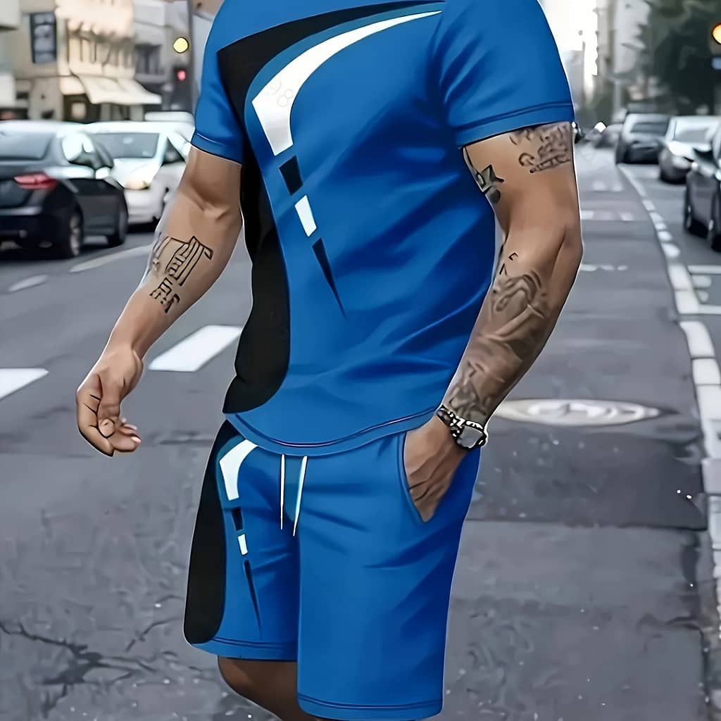 Summer Casual Men’s Short Sleeve Shorts Fashion New Cool Printed Short Sleeve Set Men’s Fine Quick Dry Short Sleeve Set Clothing Shop Online at Dubai Trades 2