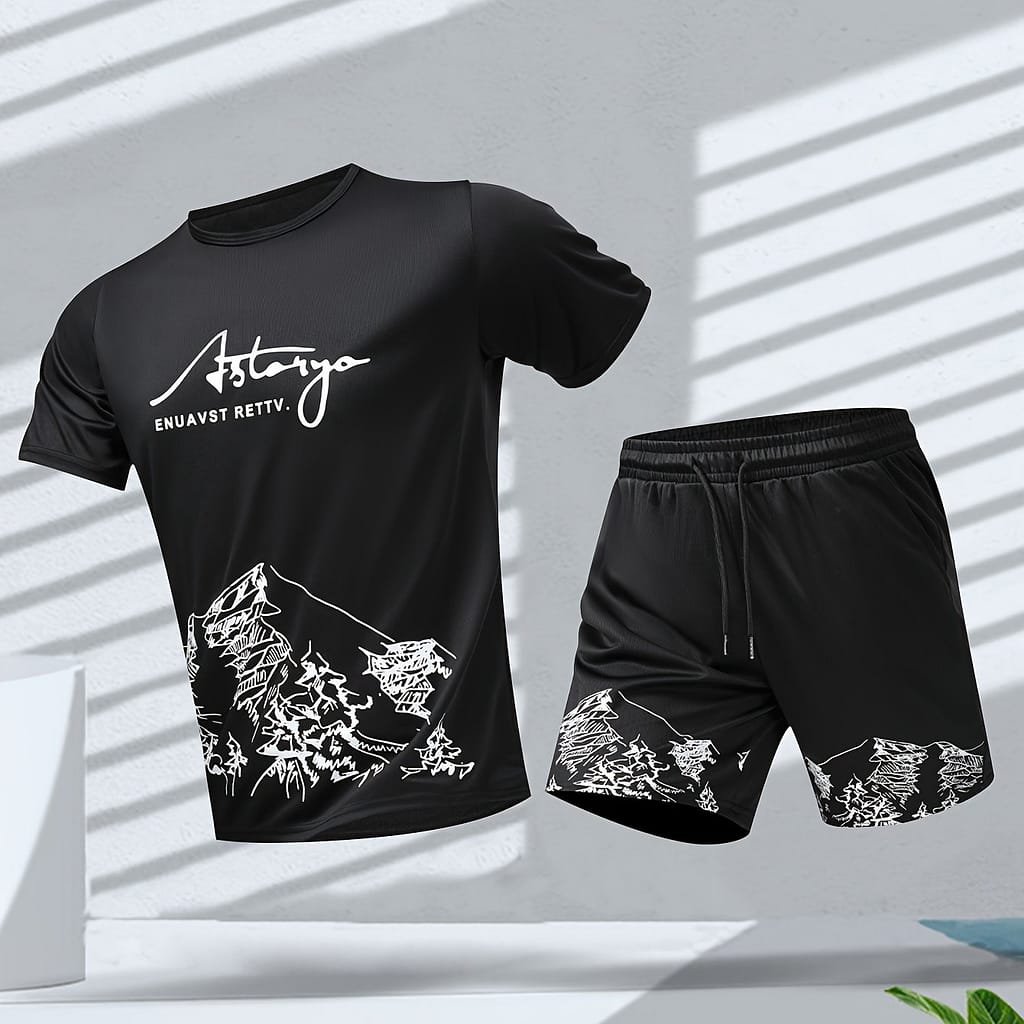 Summer Casual Sports Suit Men’s Short Sleeve T-shirt And Shorts Two-piece Set Active Shop Online at Dubai Trades 2