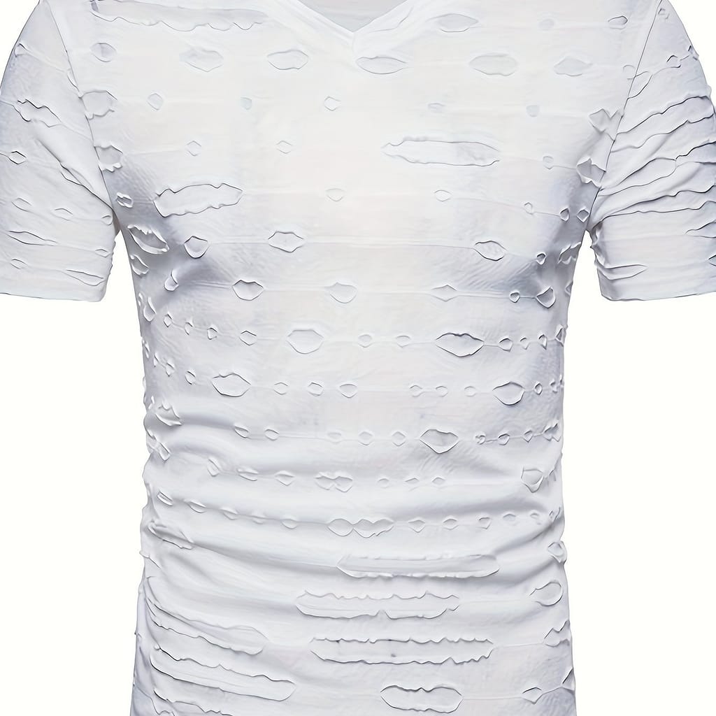 Summer Essential: Men’ Ripped V-neck T-shirt – Casual Short Sleeve, Stretch Fabric, Machine Washable Clothing Shop Online at Dubai Trades 2