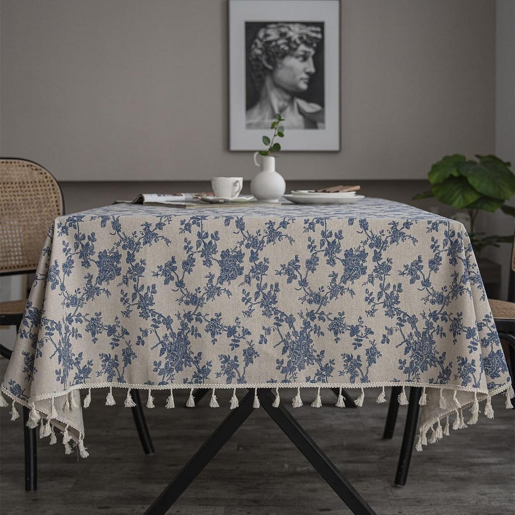 Elegant French Vintage Floral Linen- Tablecloth With Beige Fringe – Rectangular, Kitchen Dining, Picnics, Buffets, Holiday Dinners, Parties, Weddings & Restaurants Home & Kitchen Shop Online at Dubai Trades 2