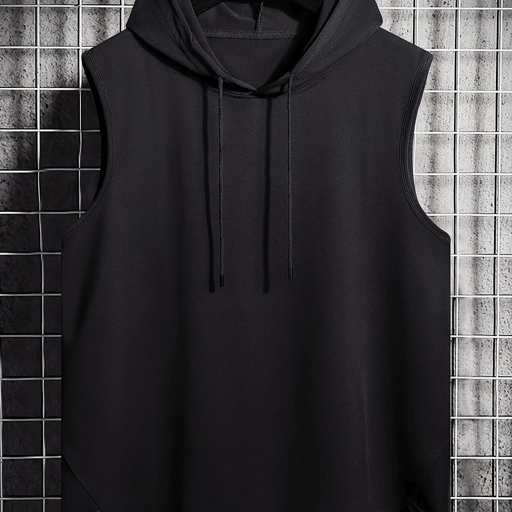 Men’s Casual Solid Color Hooded Vest With Drawstring – Sleeveless, Lightweight Polyester, Summer Casual Attire, Regular Fit, Conventional Style, Sleeveless Vest Clothing Shop Online at Dubai Trades 2