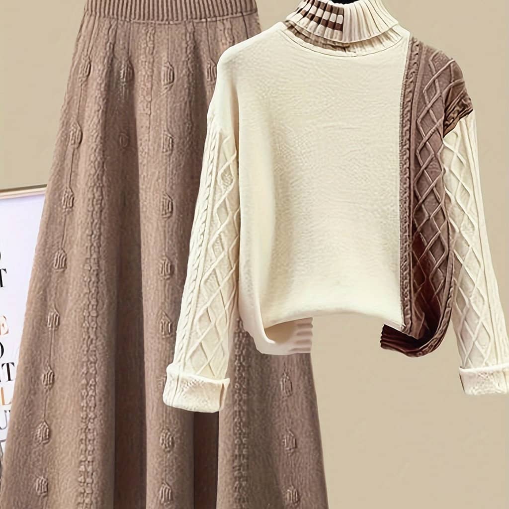 Targeted Development Jwdx107 Lazy Fashion Gentle Contrast Color Sweater Half-body Knitted Two-piece Fit Clothing Shop Online at Dubai Trades 2