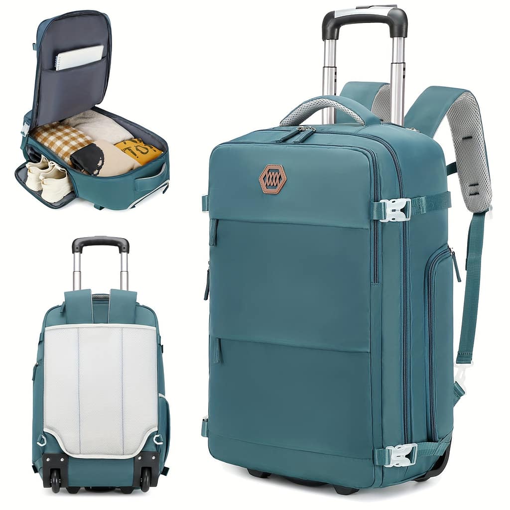 Teal Rolling Backpack With Wheels – 17-inch Laptop Travel Bag, Oxford Fabric, Aluminum Trolley, Multiple Compartments, Umbrella Holder, For Business & College, Lake Blue Clothing, Shoes & Jewelry Shop Online at Dubai Trades 2