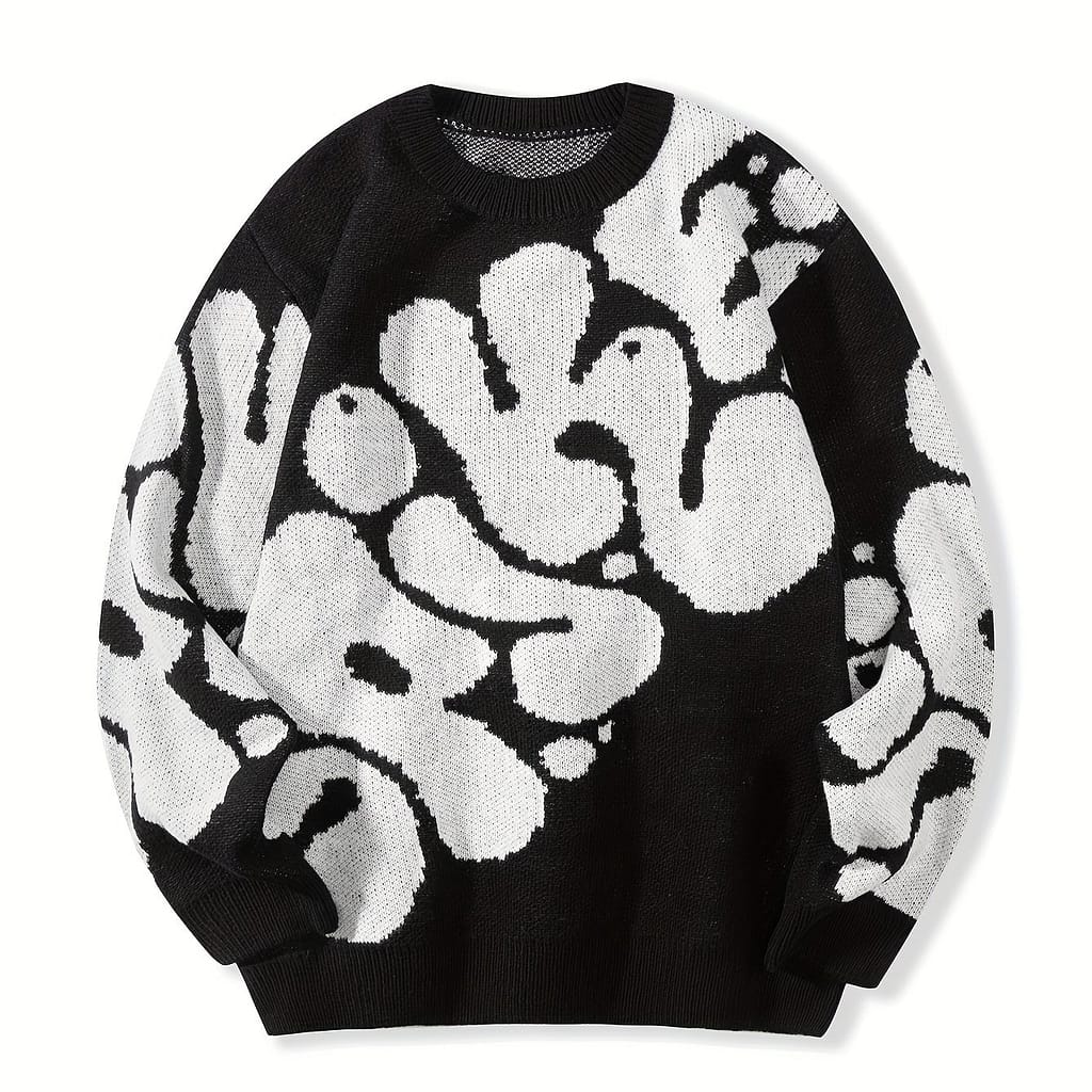 Trendy Pattern Knitted Sweater, Men’s Casual Warm Slightly Stretch Crew Neck Pullover Sweater For Men Clothing Shop Online at Dubai Trades 2