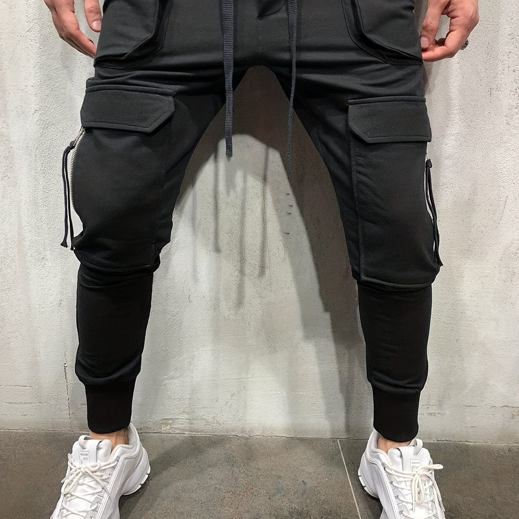 Trendy Solid Cargo Pants, Men’s Multi Flap Pocket Trousers, Loose Casual Outdoor Pants, Men’s Work Pants Outdoors Streetwear Hiphop Style Clothing Shop Online at Dubai Trades 2