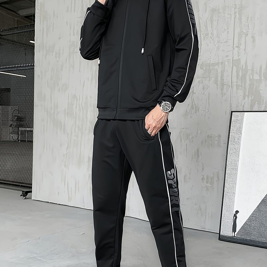 Two-piece Men’s Casual Sports Fashion Zipper 9-point Pants Suit Active Shop Online at Dubai Trades 2