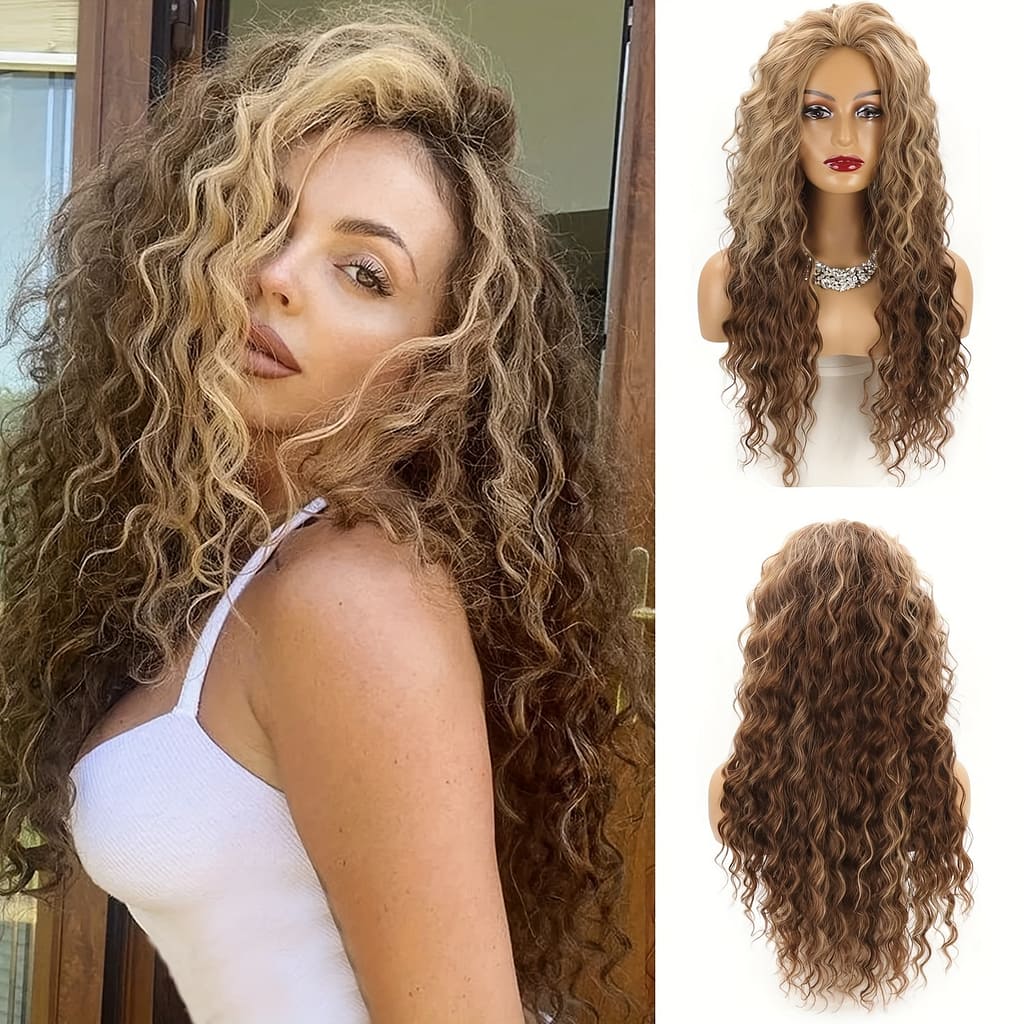 Ufine Elegant Water Wave Wigs For Women – High-temperature Fiber, Cap, 150% Density, Versatile Synthetic Hairpiece For , Halloween, Cosplay – 28-inch Long Curly Middle Part Wig Beauty & Personal Care Shop Online at Dubai Trades 2