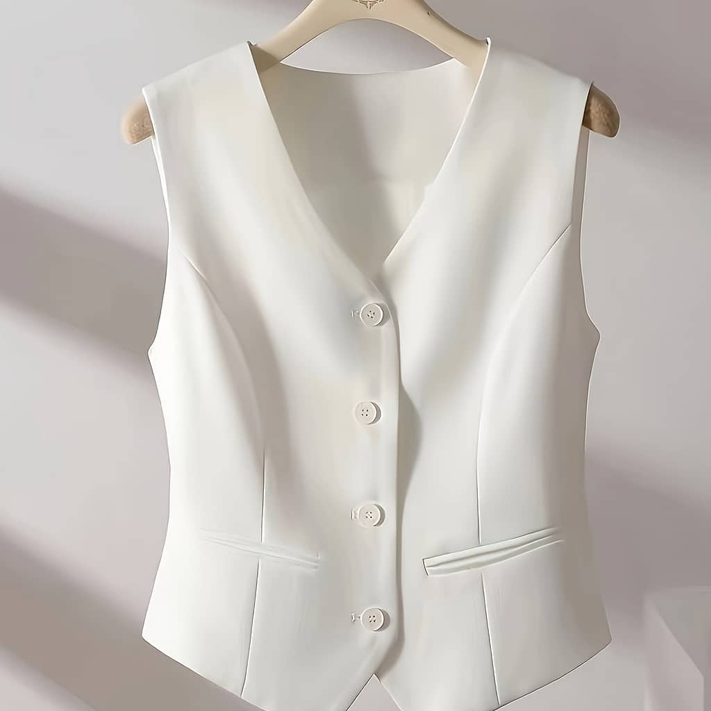 V Neck Button Front Vest, Elegant Sleeveless Vest For Spring & Fall, Women’s Clothing Clothing Shop Online at Dubai Trades 2