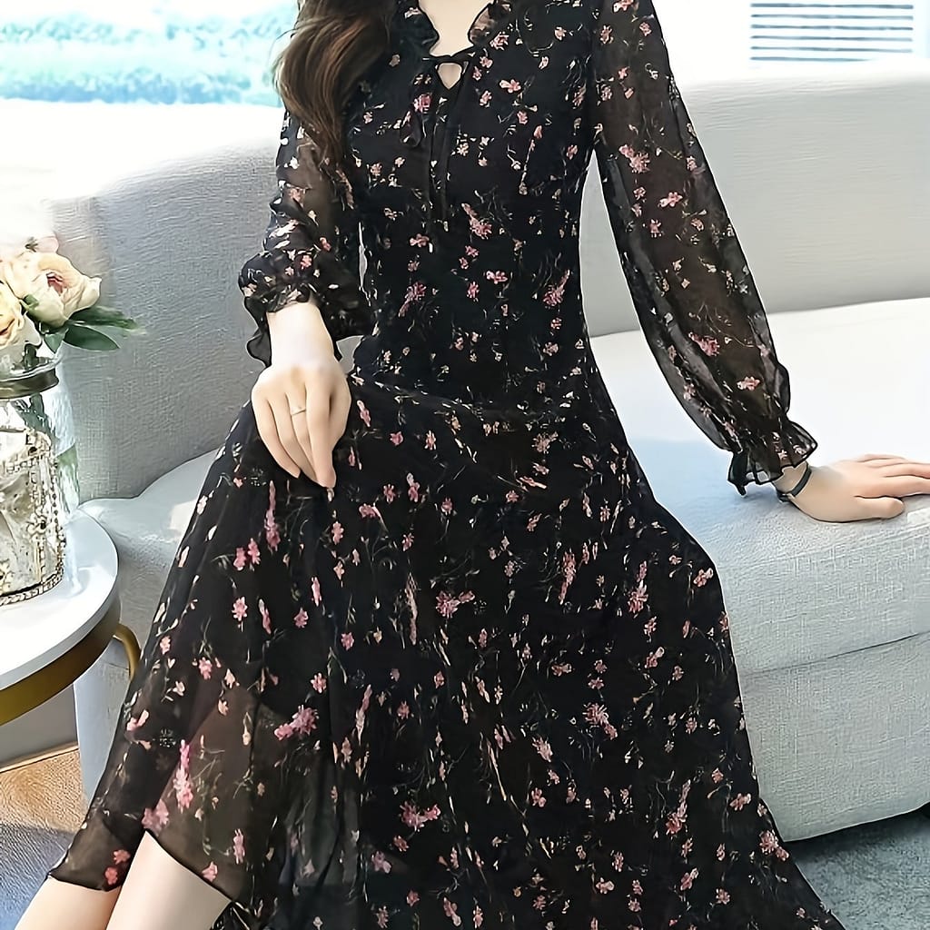 V2 Long Sleeve Ditsy Floral Dress For Women Clothing Shop Online at Dubai Trades 2