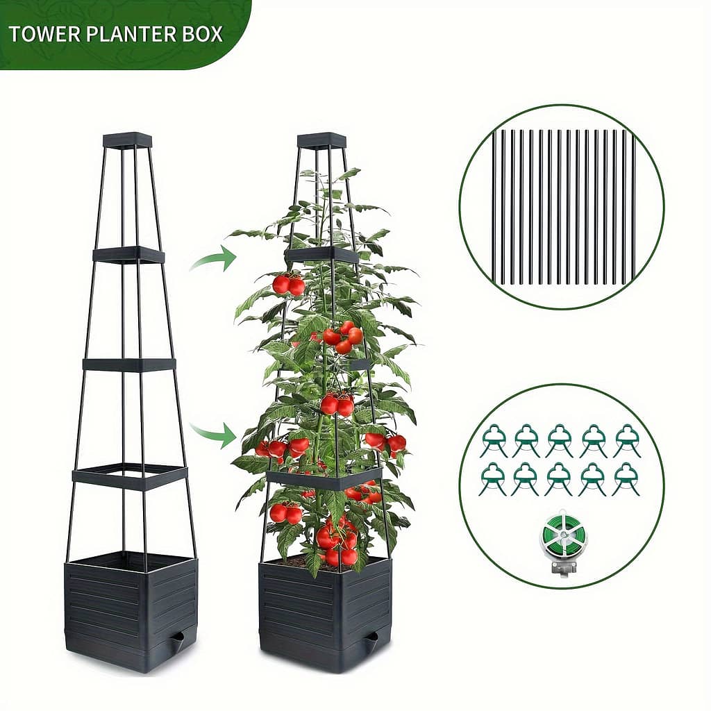 Versatile Tomato Planter Cage With Self-watering System & Trellis, Pp & Metal Plant Support For Garden, Patio & Indoor Use – Multiple Applications, 57″ Tall, 2-in-1 Design (1pc) Gardening & Lawn Care Shop Online at Dubai Trades 2