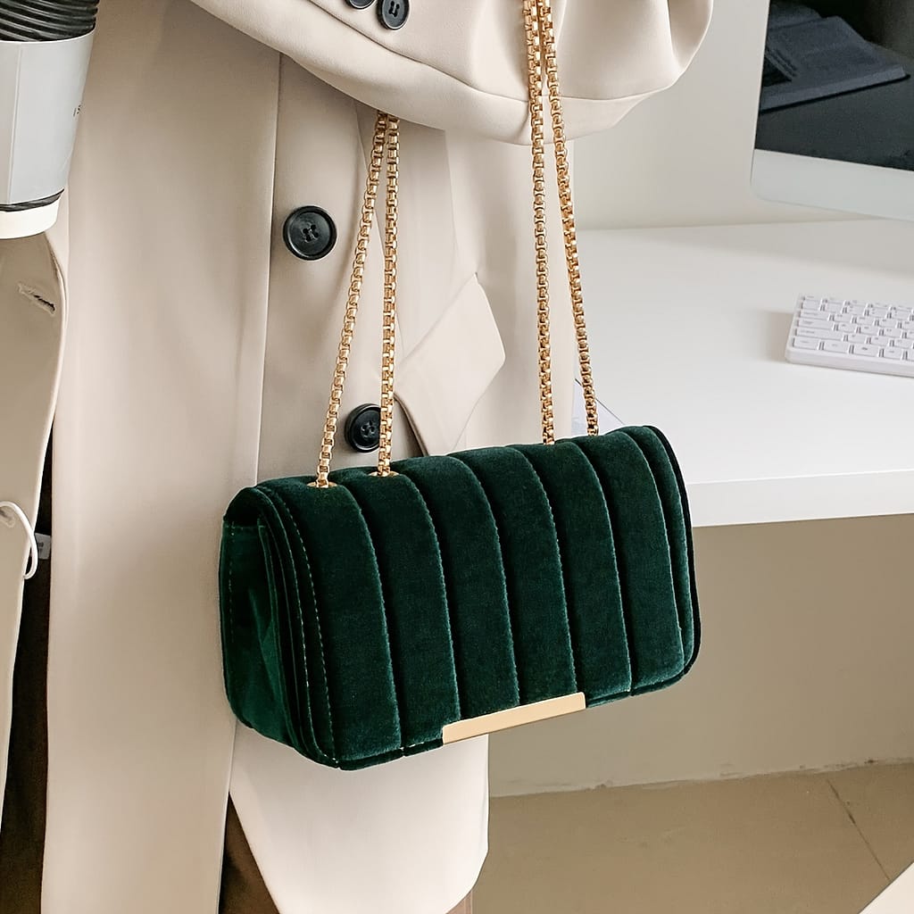 Vintage Textured Velvet Square Shoulder Bag, Solid Color Elegant Chain Bag, Women’s Classic Handbag Wallet Clothing, Shoes & Jewelry Shop Online at Dubai Trades 2